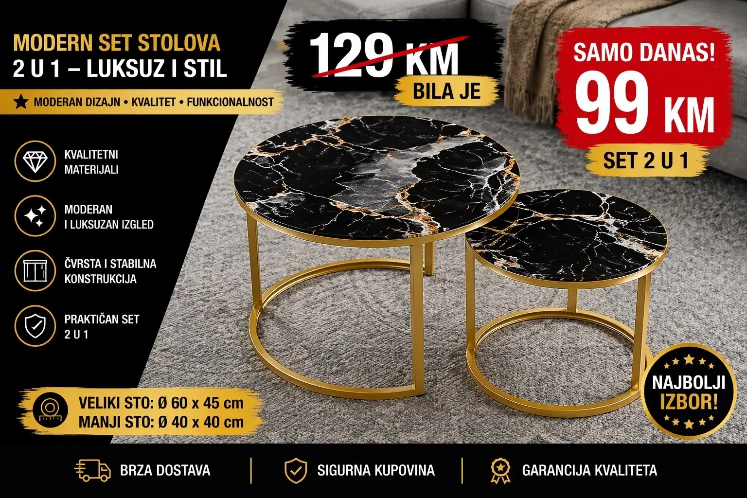 Moderan set stolića 2 u 1